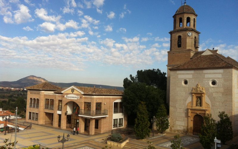 Ayuntamiento e iglesia de Alhend&iacute;n, en Granada